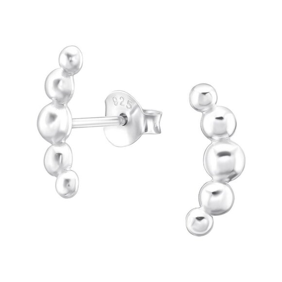 Sterling Silver Curved Beaded Bar Simple Stud Earrings - Picture 1 of 7